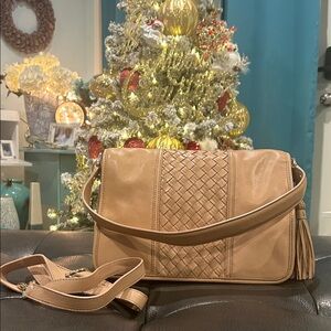 Cole Haan Tan Woven Leather Shoulder Bag NWOT w/detachable crossbody strap